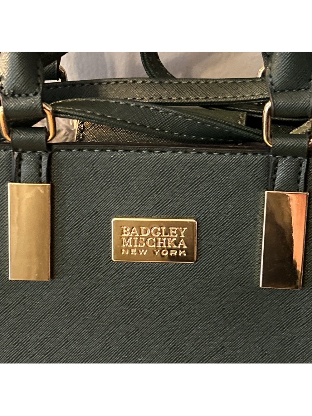 Badgley Mischka Green Structured Satchel with Gold Hardware - Picture 8 of 10